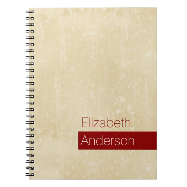 Casual Chic Beige and Red Simple Grunge With Name Spiral Notebook (Front)