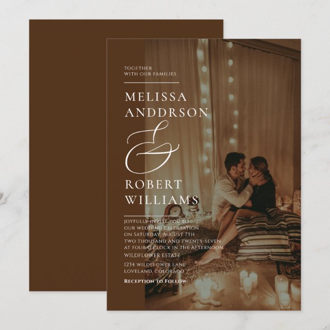 Casual Chic Gold and Brown Photo Wedding Invitation (Front/Back)
