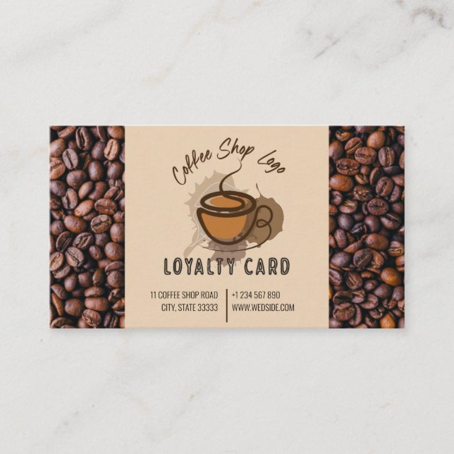Casual Coffee Beans Add Your Logo Coffee Shop Loyalty Card (Front)