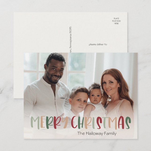 Casual Colourful Christmas Full Photo Holiday Postcard (Front/Back)