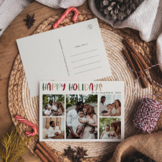 Casual Colourful Happy Holidays Five-Photo Holiday Postcard