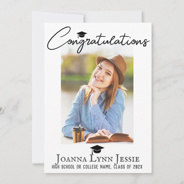 casual Congratulations script Graduate Photo  Card (Front)