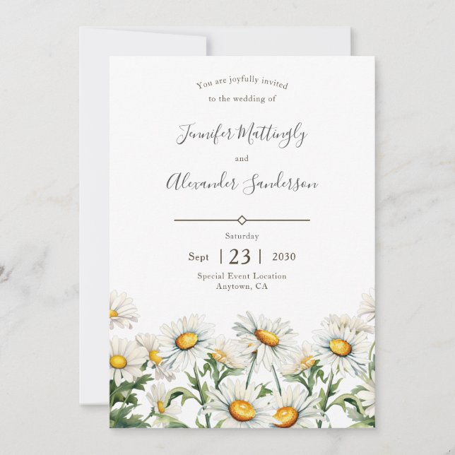 Casual Country Wedding Daisy Floral Invitation (Front)