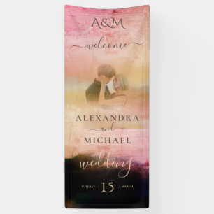 Casual Cream Black Abstract Overlay Photo Wedding Banner