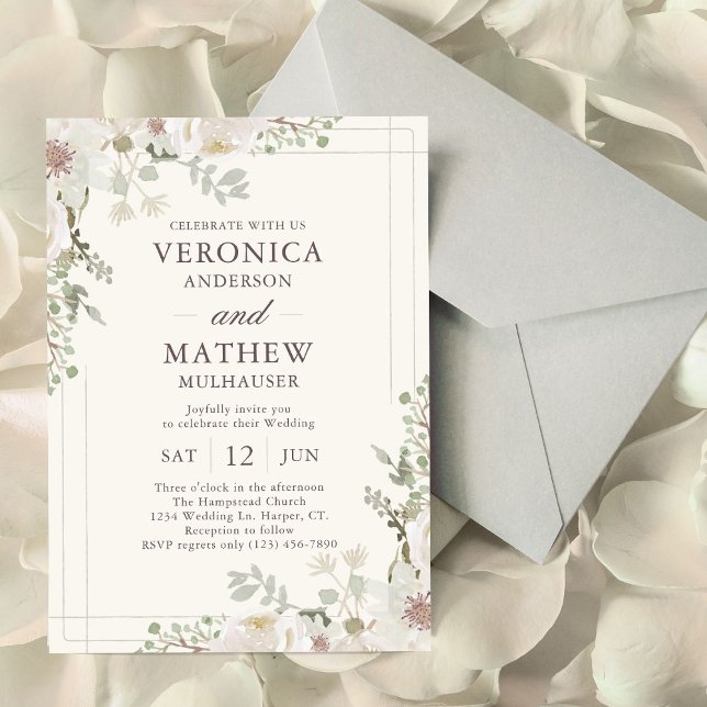 Casual Cream Spring Floral Wedding Invitations (Creator Uploaded)