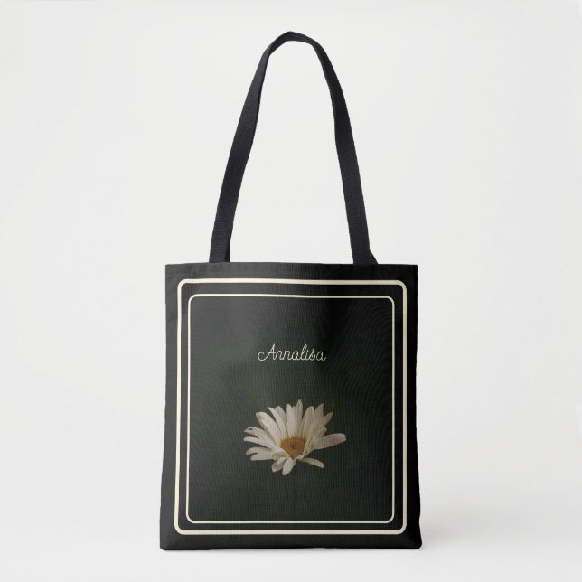 Casual Daisy Flower Personalised Black  Tote Bag (Front)