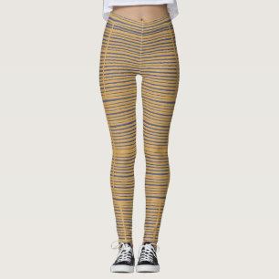 Casual Dark Tan Beige Striped Pattern Leggings