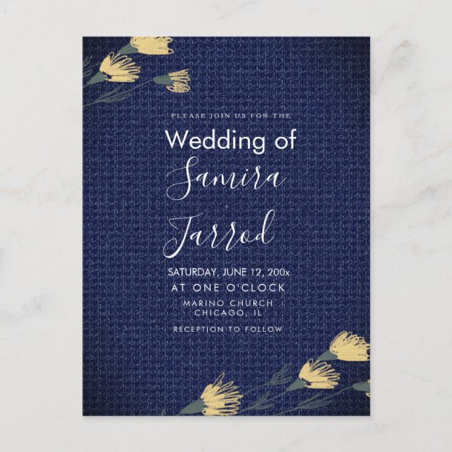 Casual Denim and Wild Flowers Wedding Postcard (Front)