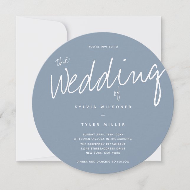 Casual Dusty Blue Typography Wedding Invitation (Front)