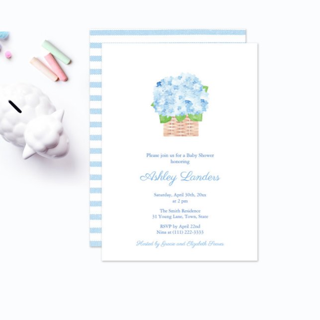 Casual Elegance Blue Hydrangea Boy Baby Shower Invitation (Creator Uploaded)