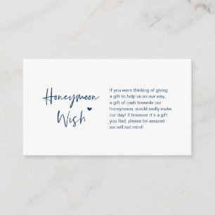 Casual elegance minimal, Navy Blue, Honeymoon Wish Enclosure Card