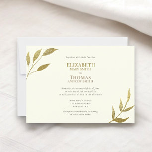 Casual elegant ivory and gold wedding invitation