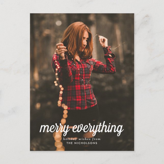 Casual Elegant Merry Christmas Script Photo Postcard (Front)