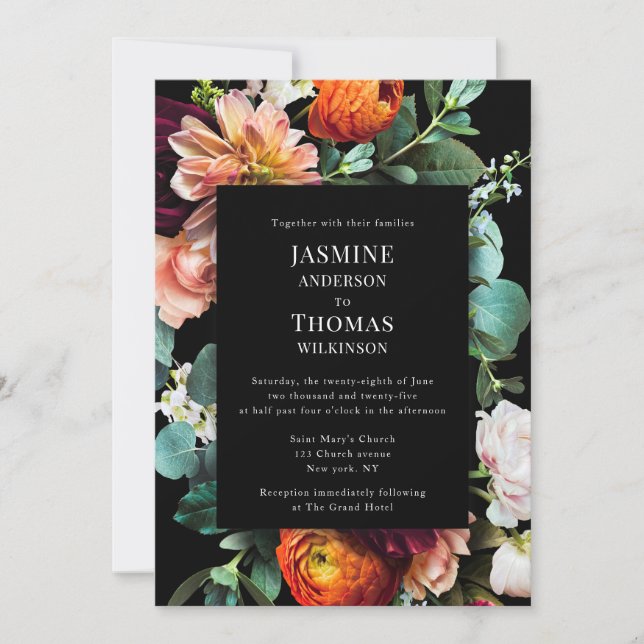 casual elegant romantic dutch florals  wedding invitation (Front)