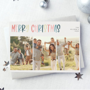 Casual Festive Colourful Christmas Three Photo Holiday Card
