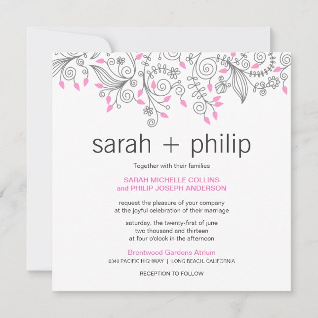 Casual Floral Fancy Swirls Wedding Invitations (Front)