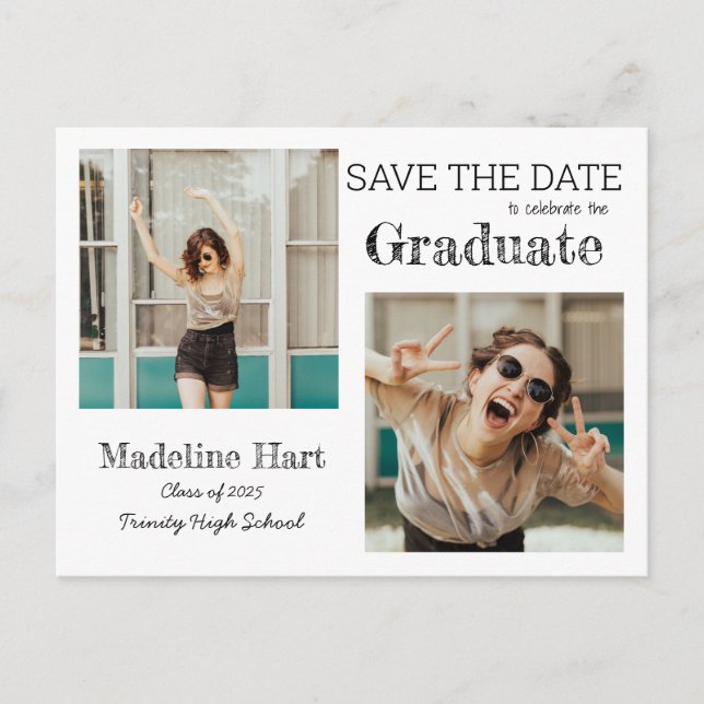Casual | Graduate | Save The Date | Photo Announcement Postcard (Front)