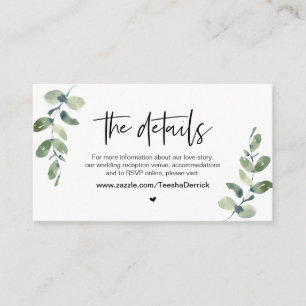 Casual Greenery, Black font, Our Wedding Details Enclosure Card