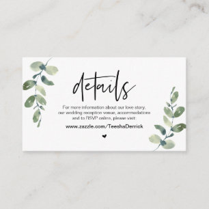 Casual Greenery, Black font, Our Wedding Details Enclosure Card