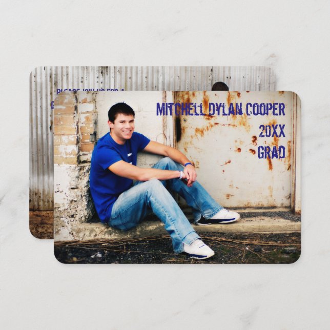 Casual Grunge - 3x5 Graduation Announcement (Front/Back)