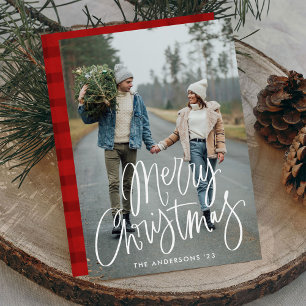 Casual Hand-Lettered Script Merry Christmas Photo Holiday Card