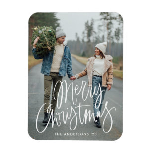 Casual Hand-Lettered Script Merry Christmas Photo Magnet