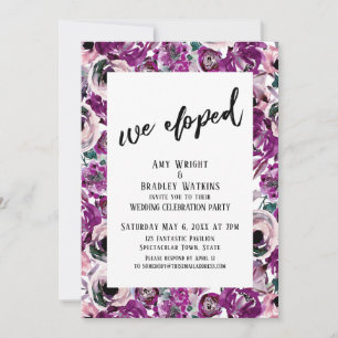Casual Hand We Eloped Bold Pink Watercolor Flowers Invitation