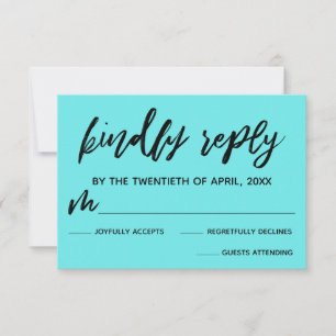 Casual Handwriting Aqua Wedding RSVP Card