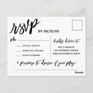 Casual Handwriting Black White RSVP Song Request Postcard
