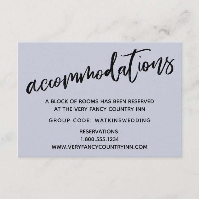Casual Handwriting Blue Wedding Accommodations Enclosure Card (Front)