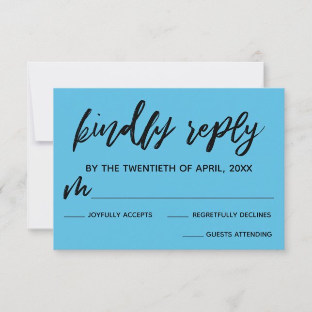 Casual Handwriting Blue Wedding RSVP Card (Front)