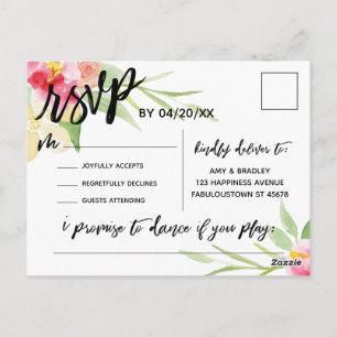 Casual Handwriting Boho Floral RSVP Song Request Postcard