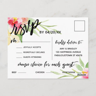 Casual Handwriting Boho Flowers Menu Choice RSVP Postcard