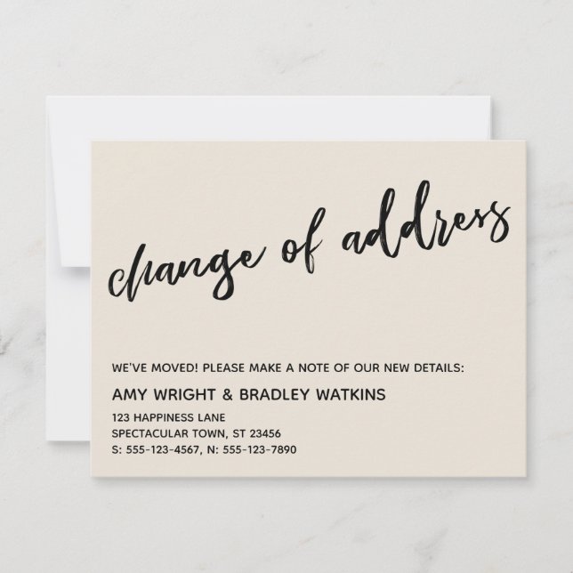 Casual Handwriting Change of Address Cream Card (Front)