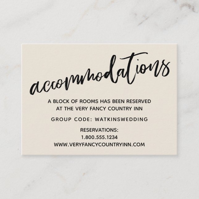 Casual Handwriting, Cream Wedding Accommodations Enclosure Card (Front)