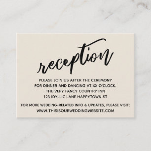 Casual Handwriting Cream Wedding Reception Enclosure Card