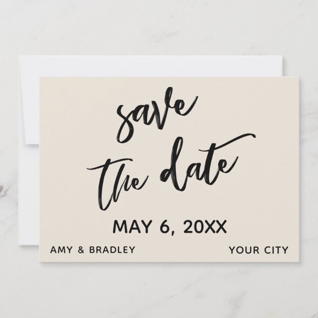 Casual Handwriting Cream Wedding Typography Save The Date (Front)