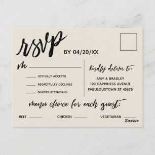 Casual Handwriting Elegant Cream Menu Choice RSVP Postcard