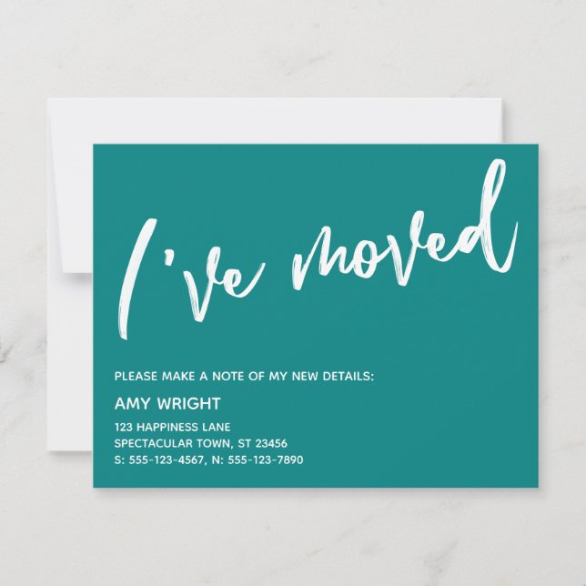 Casual Handwriting I've Moved Bright Teal Card (Front)