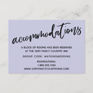 Casual Handwriting Lavender Wedding Accommodations Enclosure Card