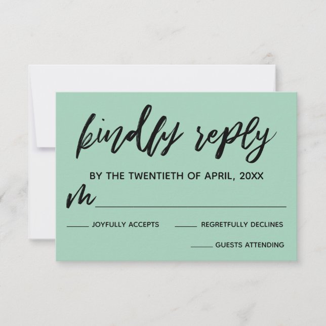 Casual Handwriting Light Green Wedding RSVP Card (Front)