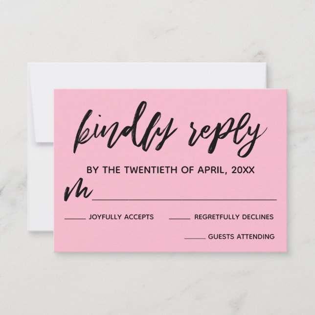 Casual Handwriting Medium Pink Wedding RSVP Card (Front)