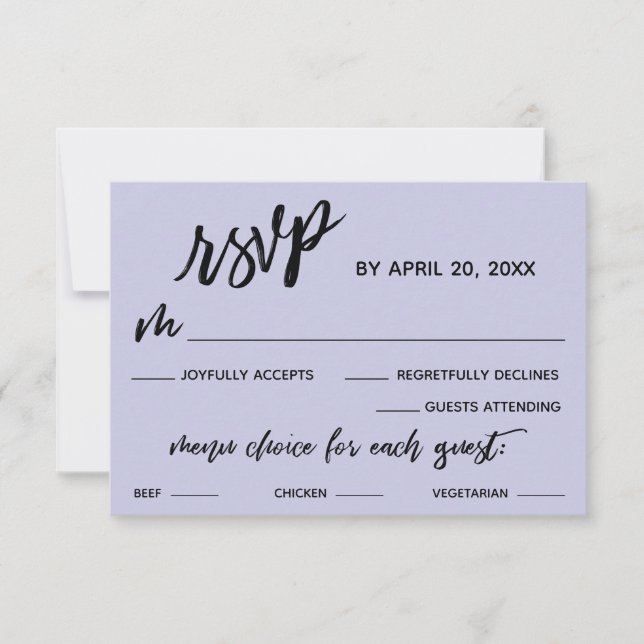 Casual Handwriting Menu Choice Lavender RSVP (Front)