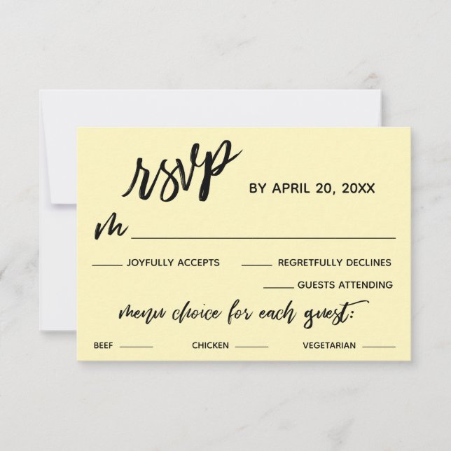 Casual Handwriting Menu Choice Pale Yellow RSVP (Front)