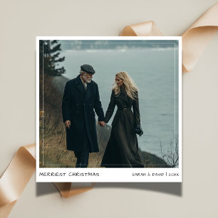 Casual Handwriting Merriest Christmas Couple Photo Holiday Card