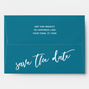 Casual Handwriting Mosaic Blue Save the Date Envelope