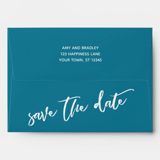 Casual Handwriting Mosaic Blue Save the Date Envelope (Back (Top Flap))