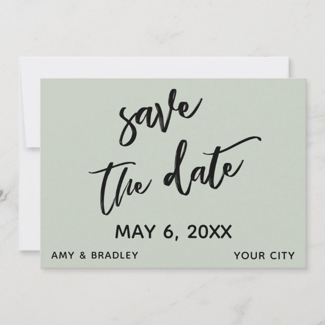Casual Handwriting Sage Green Wedding Typography Save The Date (Front)
