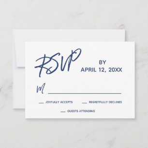 Casual Handwriting Script Navy Blue Wedding RSVP Card