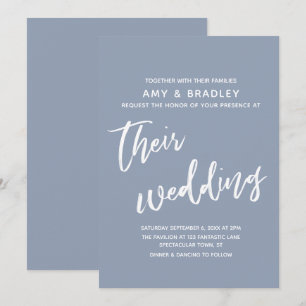 Casual Handwriting Simple Dusty Blue Wedding Invitation